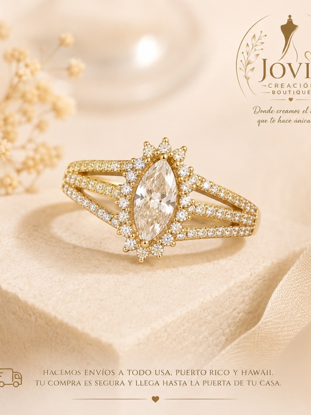 14K Gold Laminated Marquise Ring – New, High Quality ✨